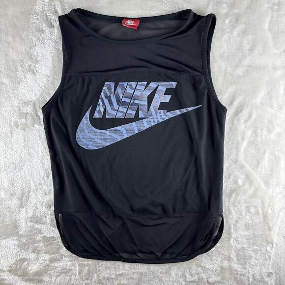 Nike Tank Top Youth Medium Mesh Black Activewear Sports Athleisure - Picture 1 of 8